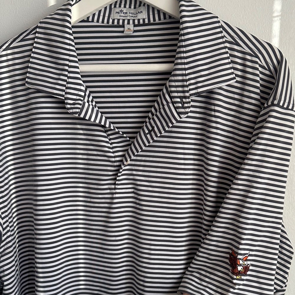 Peter Millar Men’s Striped Golf Polo with Double Eagle logo